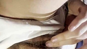 hot brunette student fingers hairy pussy to bright orgasm after passionate study session