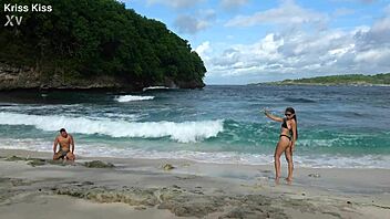 Hot brunette stranger deepthroats monster cock on beach!