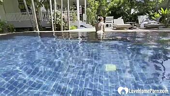 hot babe swims then teases my cock poolside homemade