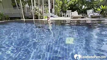 hot babe swims then teases my cock poolside homemade