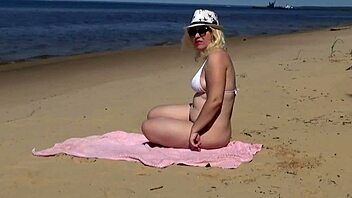 juicy milf acquaintance flashes bent over at funny beach creampie