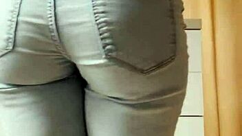 homemade petite blonde's tight jeans striptease dance