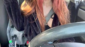 Sexy Italian milf flashes big juicy tits on street car ride