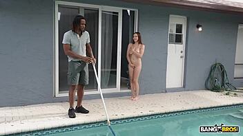 rissa may's perfect natural tits tempt the pool guy for a wild tasting session!
