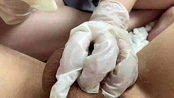 Squeeze My Balls Harder! Russian Teen Latex Gloves Massage POV