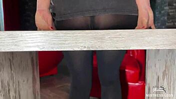 goddess teases wrinkled feet in socks barefoot under desk closeup