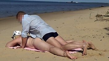 juicy milf acquaintance flashes bent over at funny beach creampie