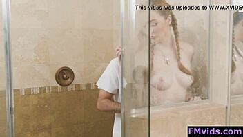 Sexy babe bends for hot steamy shower doggystyle fuck
