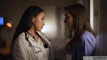 latina doctor seduces petite nurse into pussy licking to avoid trouble