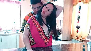 Hot indian housewife moans in steamy kitchen fuck