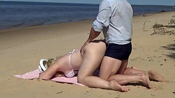 juicy milf acquaintance flashes bent over at funny beach creampie