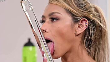 veronica leal's shaved pussy takes dp at gym in sneakers