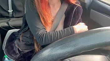 Sexy Italian milf flashes big juicy tits on street car ride