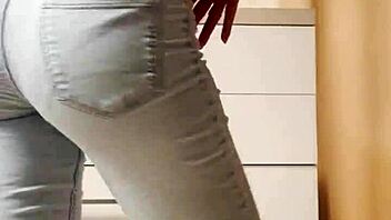 homemade petite blonde's tight jeans striptease dance