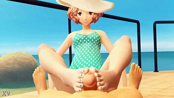 okumura delivers teasing beach footjob fetish pleasure