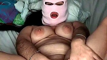 dirty masked latina slut fingers her tight pussy and plays with big natural tits!