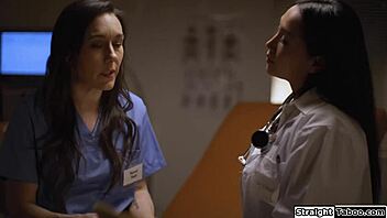 latina doctor seduces petite nurse into pussy licking to avoid trouble