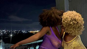 Two horny lesbian teens finger to squirting on balcony exclusive!