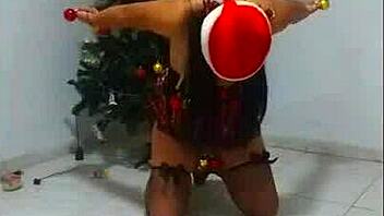 Bound Slave Whore Chokes Gags Tied Up for Christmas Humiliation