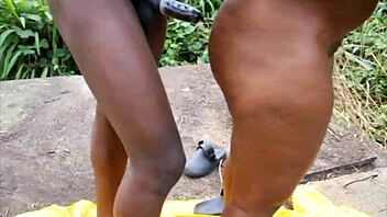 Stretching African Pussy Wide With Huge Dick Outdoors!