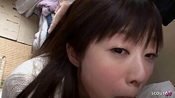 petite japanese girl begs for first pov blowjob and swallow!