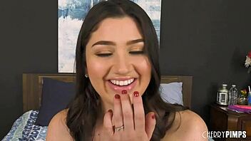 sweet sexy alyx star bounces big natural tits while toying pussy