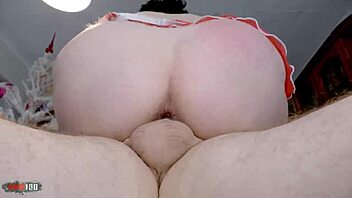 emmita's massive natural tits bounce wildly during passionate xmas kitchen fuck ending in terry's rough anal