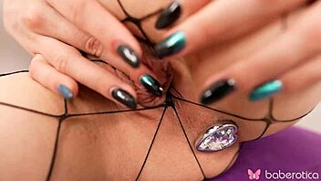 Watch solo brunette Sirena Milano's shaved pussy toy play and orgasm in heels lingerie