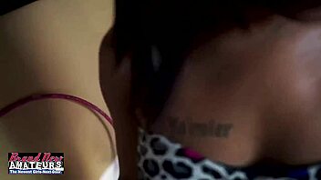Petite ebony Evelyn deepthroats interracial cum swallows facial