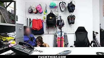 Burglar teen punished bent over by loss prevention officer