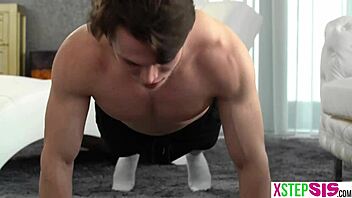 tiny petite teen nata ocean crashes stepbro's intense workout session