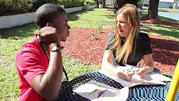 Why's this college prof slurping huge black cock so eagerly?