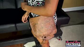 Petite ebony Evelyn deepthroats interracial cum swallows facial