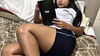 Colombian teen student with juicy big pussy lips moans for mature cock doggystyle orgasm