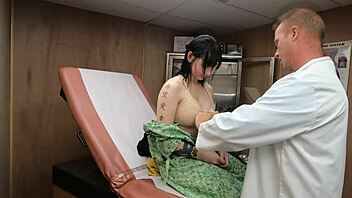 Scarlett Johnson squeezes huge tits in medical fetish play!