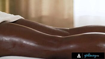 coworkers august skye and ana foxxx get steamy butt massage from masseuse destiny