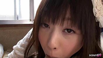 petite japanese girl begs for first pov blowjob and swallow!