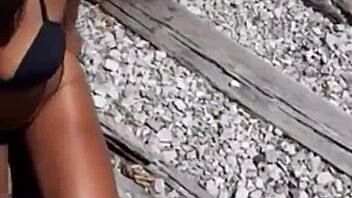 Fisherman catches busty ebony stripper for outdoor dirty shower 💦🍑