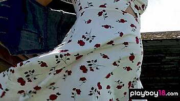 big boobed blonde canadian milf jenessa dawn strips naked outdoors