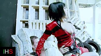 brunette babe with big tits rides cock wildly in lingerie