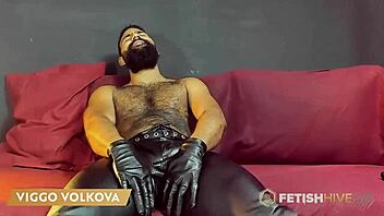 Viggo Volkova's Hairy Muscles Freak with Leather Toys