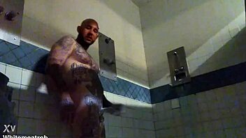 Prison inmate masturbates solo with wet big cock tattoos