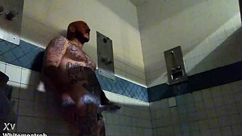 Prison inmate masturbates solo with wet big cock tattoos