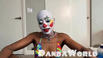 Bald ebony clown Cleo Panda deepthroats bbc facefucked anal savagely