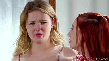 blonde teen eliza eves passionately licks redhead aria's pussy