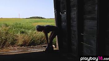 big boobed blonde canadian milf jenessa dawn strips naked outdoors