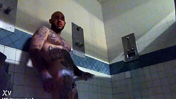 Prison inmate masturbates solo with wet big cock tattoos