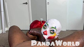 Bald ebony clown Cleo Panda deepthroats bbc facefucked anal savagely