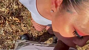 asian babe chokes on huge cock outdoors sloppy blowjob!