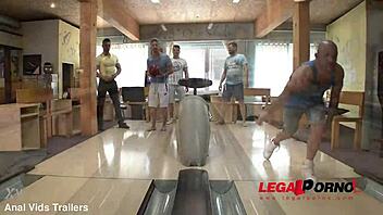 Angie Moon's wild bowling gangbang with dp creampies